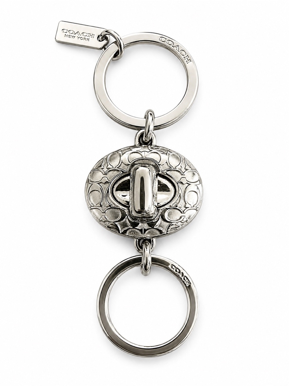 Coach Signature C Turnlock Valet Key Fob Keychain Silver Tone
